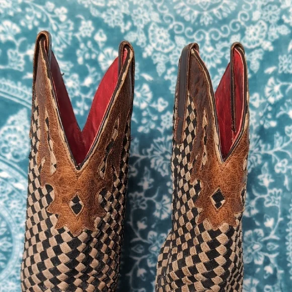 Macie Bean Brown and Black Checkered Cowgirl Boots - Picture 9 of 9